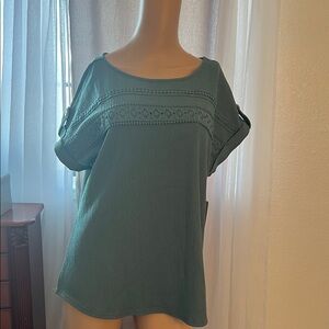 Elegant Teal Blouse with Lace Detail